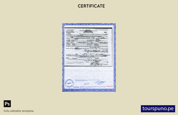 Plantilla de certificado de nacimiento del estado de Arkansas de EE. UU. lista p